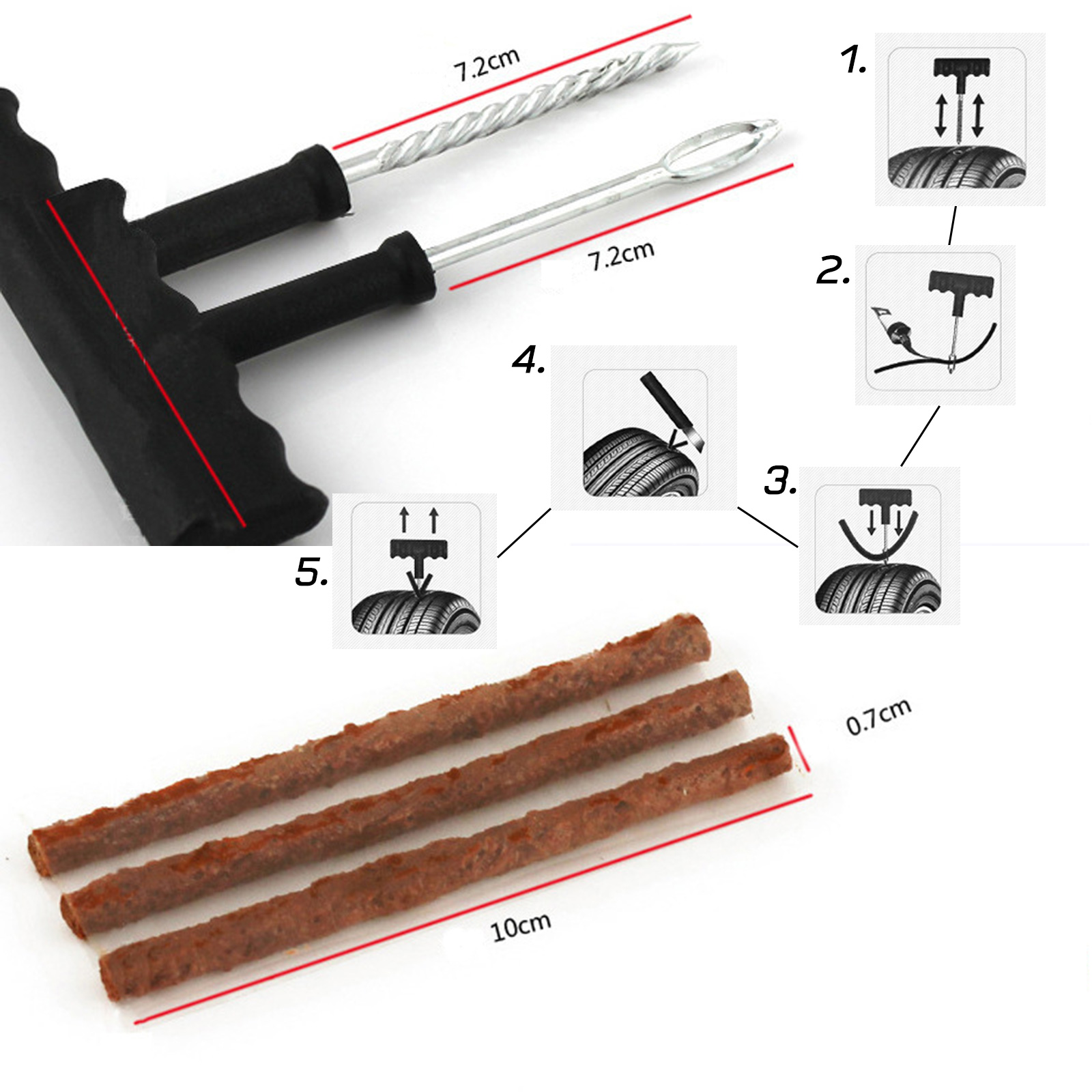 ชุดปะยางรถยนต์ จักรยานยนต์ 8in1 ซ่อมยางฉุกเฉิน ใช้งานง่าย ซ่อมยางได้รวดเร็ว พกพาสะดวก วัสดุคุณภาพดี