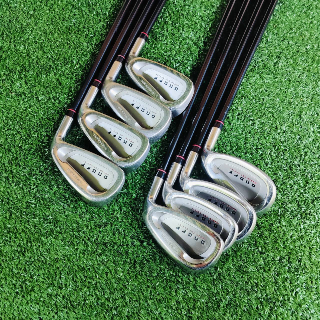 ชุดเหล็กหน้าเด้ง!!! ON OFF UNDER CUT CAVITY หน้าเด้งจัด HI - MARAGING มีเหล็ก 5 6 7 8 9 P A S ก้านแท้เดิมทั้งหมด FLEX R เป็นก้านที่ผลิจโดย DAIWA เป็นกราไฟต์ที่ดีที่สุดในโลก!!! ไม้กอล์ฟพรีเมี่ยมมือสอง ของแท้ By NakaraLuxurious