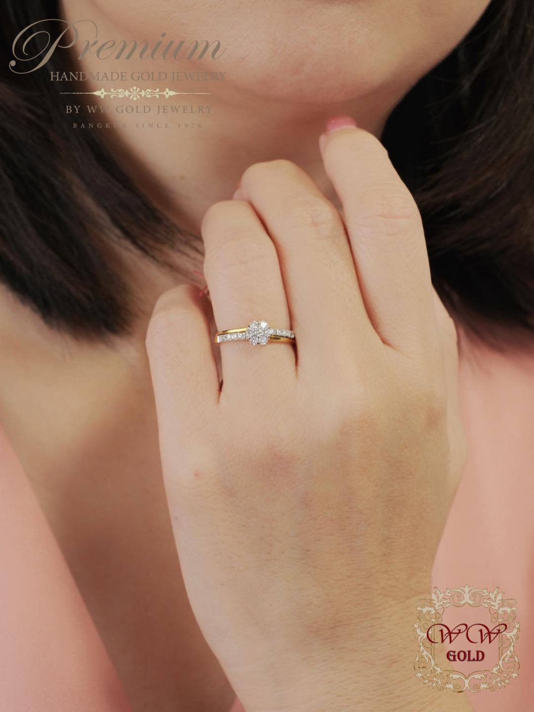 แหวนเพชร ดอกไม้ประกบ