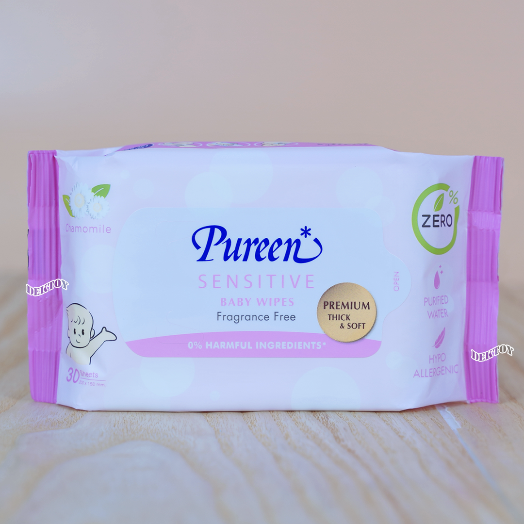 2 ห่อ ทิชชู่เปียก Pureen เบบี้ไวพส์ สูตรเซนส์ซิทีฟ30ชิ้น ห่อเล็กขนาดพกพา