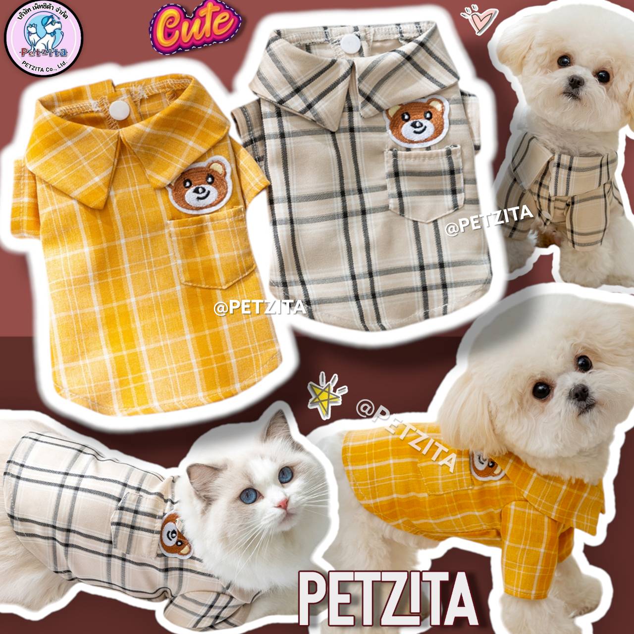 🇹🇭พร้อมส่ง🇹🇭 💥 SALE !!! 🙂 เสื้อเชิ๊ตลายสก๊อตสุดเท่ห์ เสื้อสัตว์เลี้ยง งานป้ายแบรนด์ for pet ชุดสุนัข หมา แมว