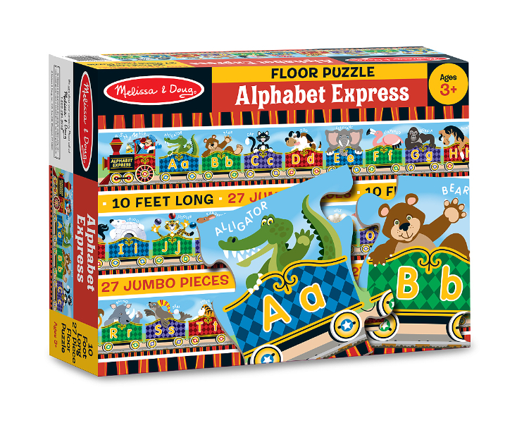 พัซเซิลรถไฟ Alphabetและมีรูปสัตว์ ส่งเสริมการเรียนรู้ การคิดแก้ปัญหา และ การมีสมาธิ Alphabet Express Floor Puzzle (27 Pcs) Melissa&Doug, ของเล่นเสริมพัฒนาการ, ของเล่น