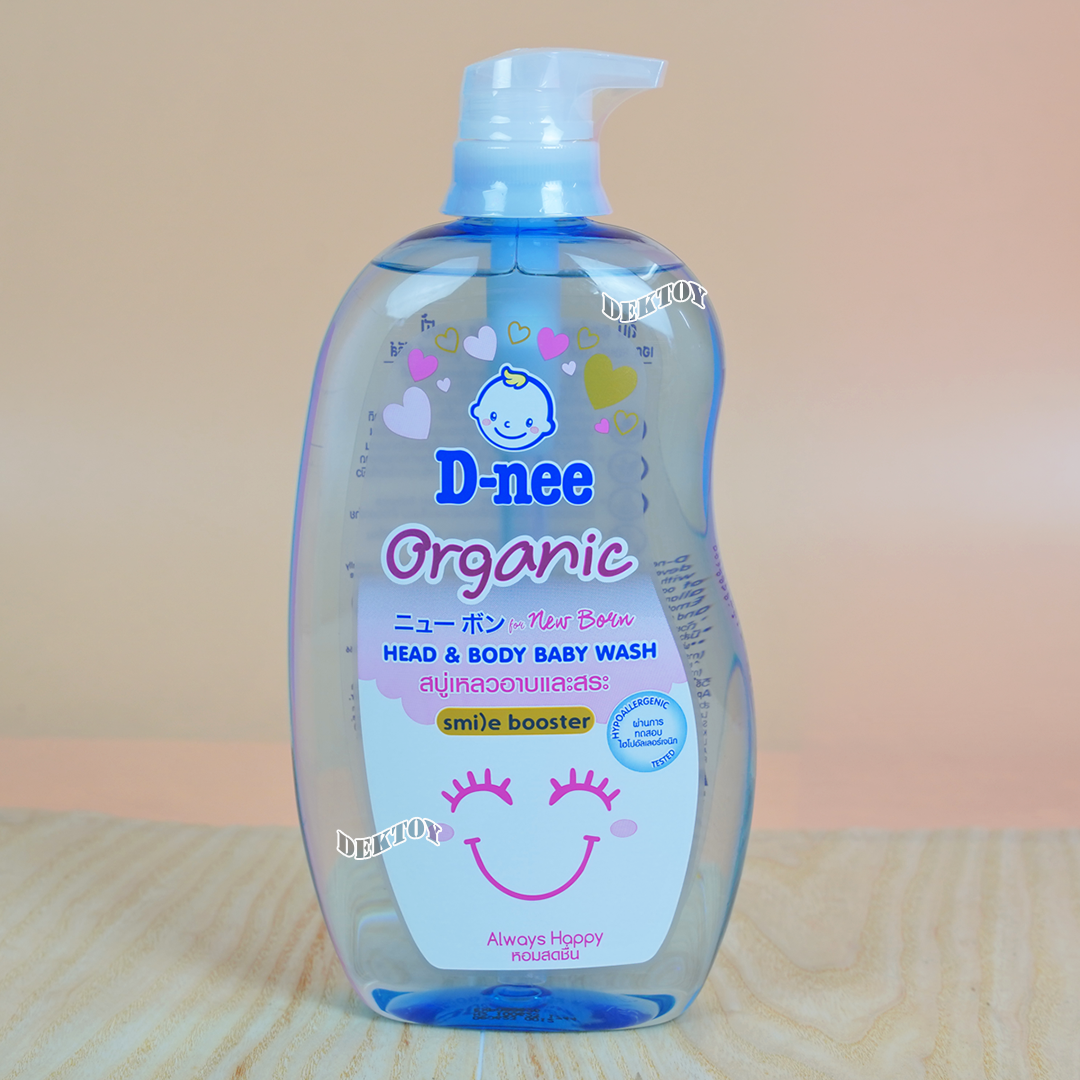 สบู่เหลว อาบน้ำสระผม D-nee Smile booster ดีนี่ ออร์แกนิค ออลเวย์ส แฮปปี้ สไมล์ บูสเตอร์ ซีรี่ส์ 800 มล. สีฟ้า