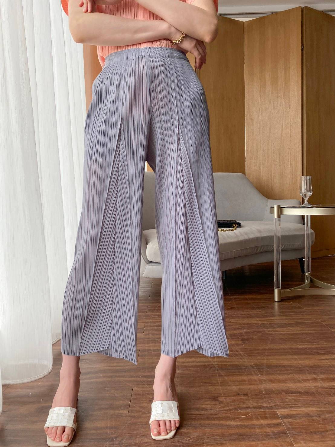 ยาว 36นิ้ว!! 2MUAY รุ่น GJO2088-1 กางเกงอัดพลีทงานคุณภาพ CROPPED WIDE LEG PLEATED PANTS 13สี FREE SIZE
