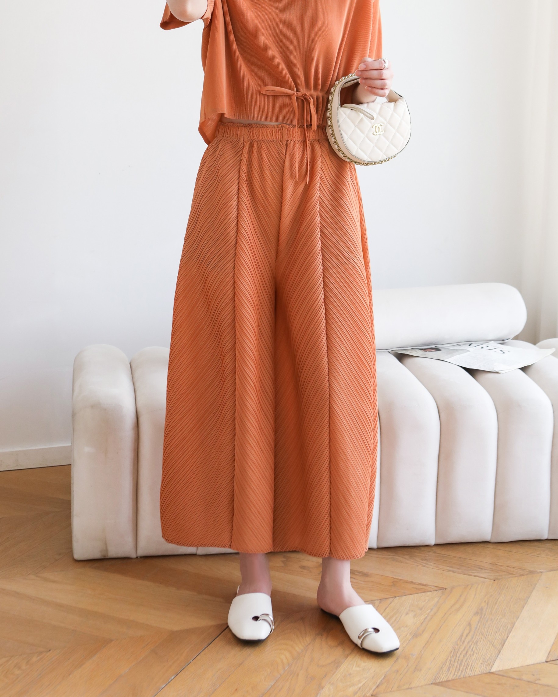 ปรับราคาลง20%!! ยาว 35 นิ้ว! 2MUAY รุ่น GJO1056 กางเกงพลีทคุณภาพ FLARE PLEATED PANTS 10 สี FREE SIZE