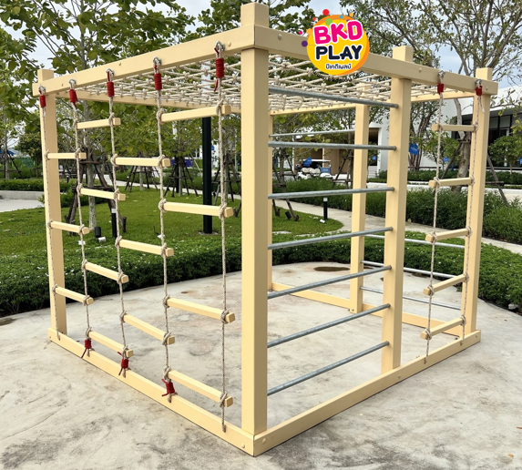 ปีนป่ายไม้ ปีนป่ายเชือก,ของเล่นสนาม,เครื่องเล่นสนามไม้ ไม้เนื้อแข็งอย่างดีผลิตในไทย งานกลางแจ้ง