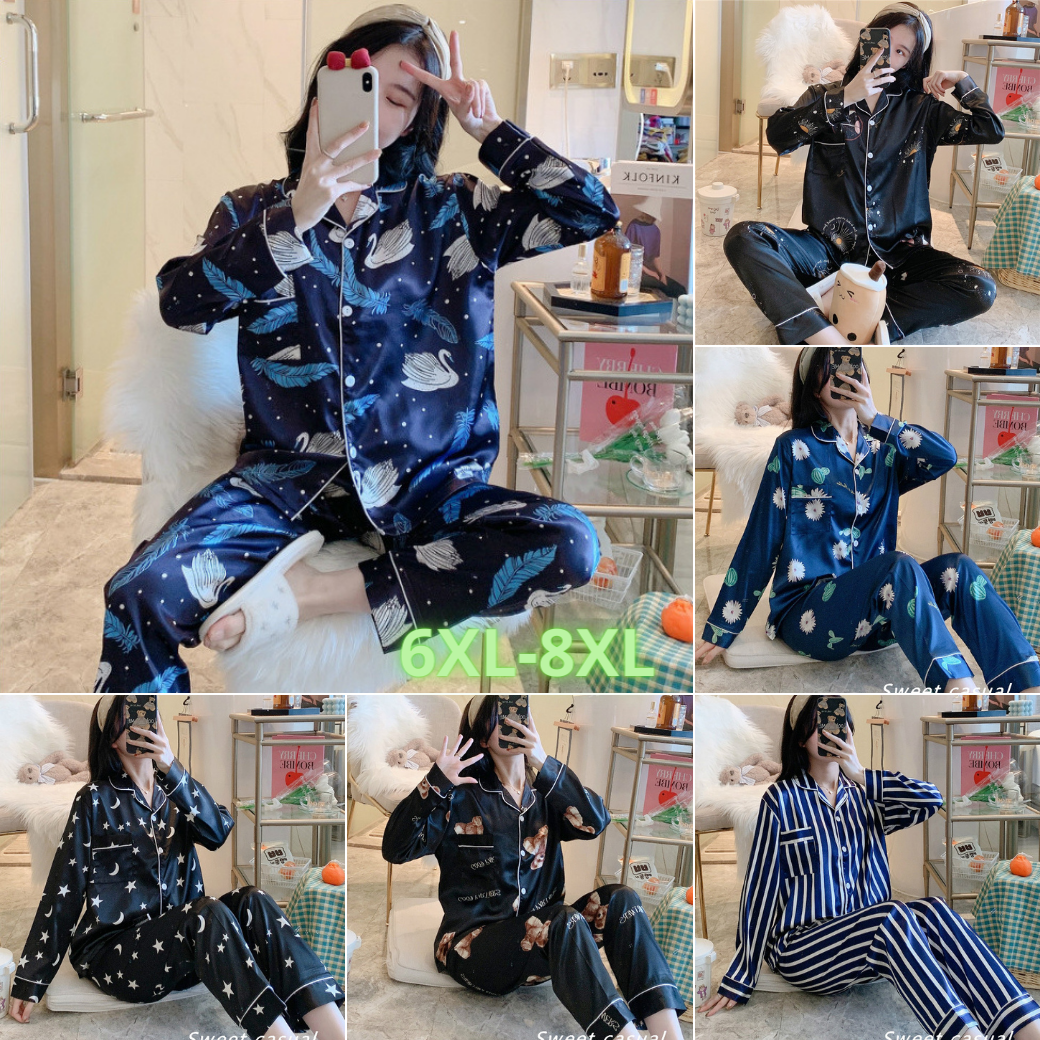 ชุดนอนผ้าซาตินไซส์ใหญ่พิเศษ ชุดนอนผ้าซาตินคนอ้วน ไซส์ 6XL-8XL