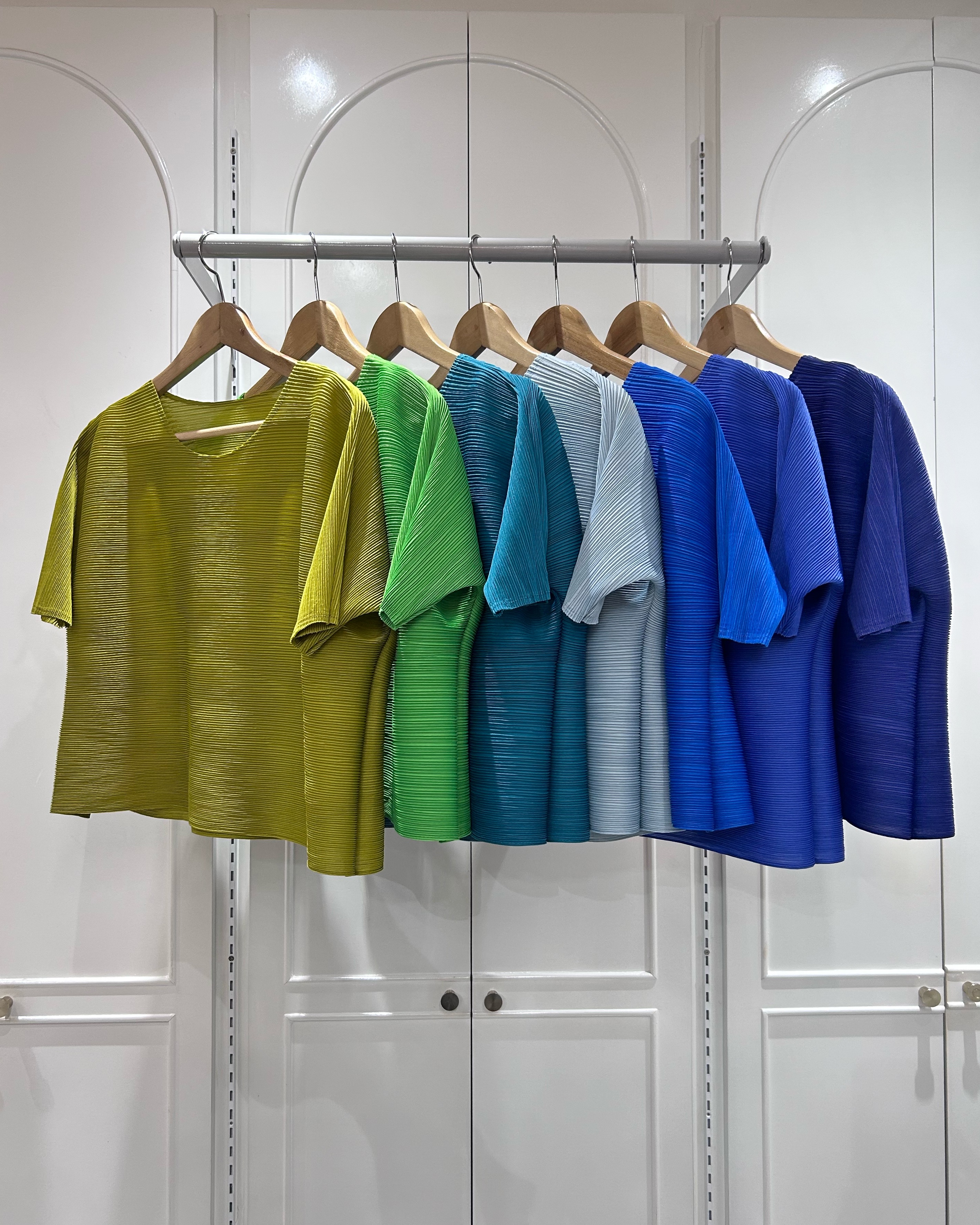 อกถึง48 2MUAY GM15029 เสื้ออัดพลีท SHORT SLEEVE PLEATED TOP 28 สี FREE SIZE