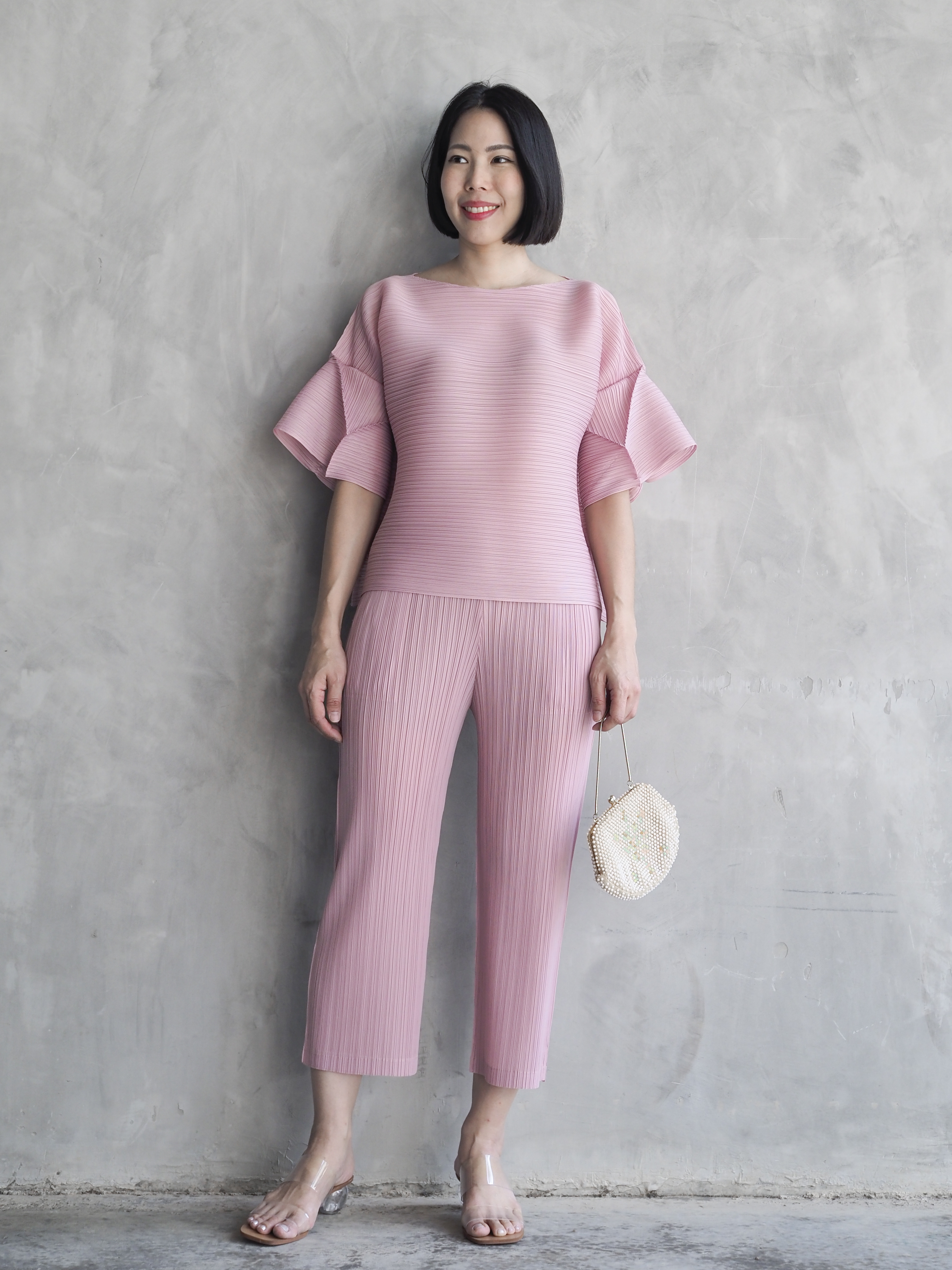 สีใหม่! 2MUAY รุ่น GJO9319-9 / GJO7573-9 เซ็ตพลีทคุณภาพ FLARE SLEEVE TOP WITH PANT PLEATED SET 7 สี FREE SIZE