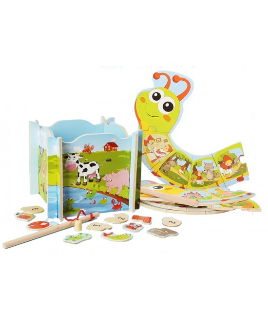 ชุดเกมตกปลาสัตว์ในบึง+จิ๊กซอว์หนอนนิทาน 2 ชุด, ของเล่นไม้,ตกปลา,นิทาน ,ของเล่นเสริมทักษะการเรียนรู้, ของเล่นเสริมพัฒนาการเด็กอนุบาล, สื่อการสอนปฐมวัย, พร้อมส่ง