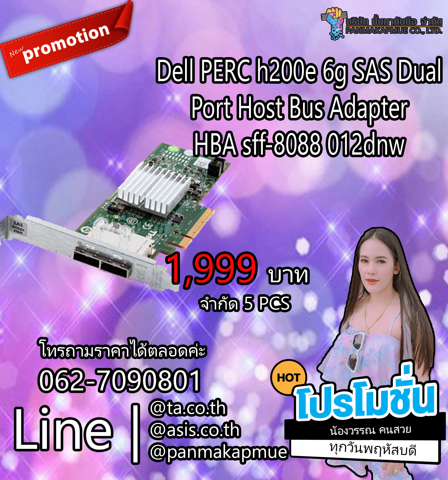 Dell PERC h200e 6g SAS Dual Port Host Bus Adapter HBA sff-8088 012dnw