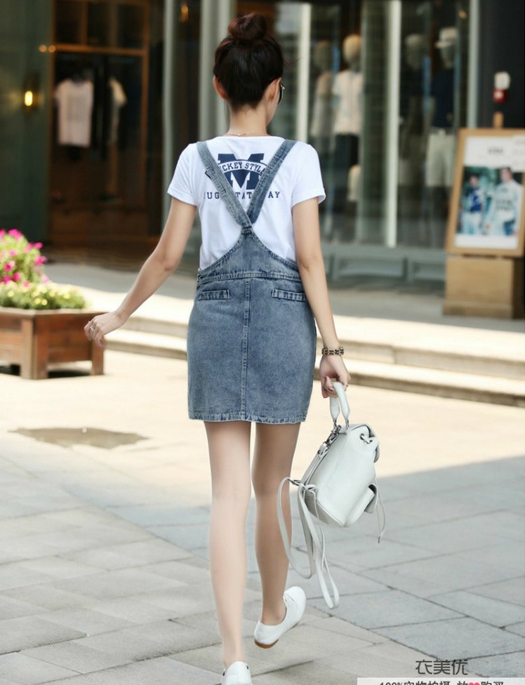 ชุดเดรสยีนส์ กระโปรงสั้นเกาหลี แฟชั่นมาใหม่ สียีนส์ งานตามแบบ