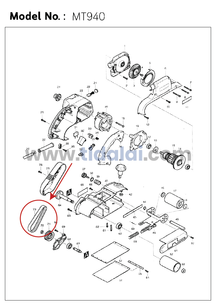 สายพาน (แท้) เครื่องขัดกระดาษทราย Maktec มาคเทค รุ่น MT940, MT941 #73 (225091-2) (อะไหล่แท้100%)
