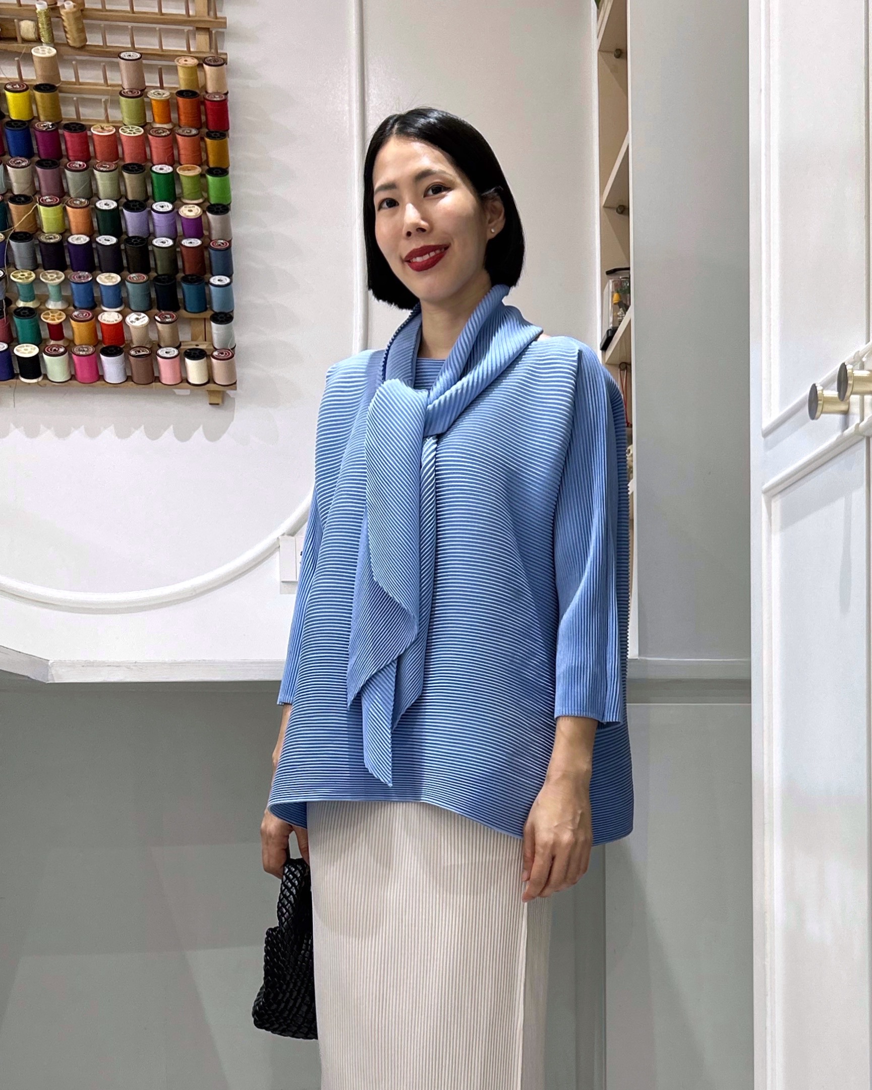 2MUAY รุ่น GA67804 เสื้ออัดพลีท THICK LONG SLEEVE WITH SCARF PLEATED TOP 5 สี FREE SIZE
