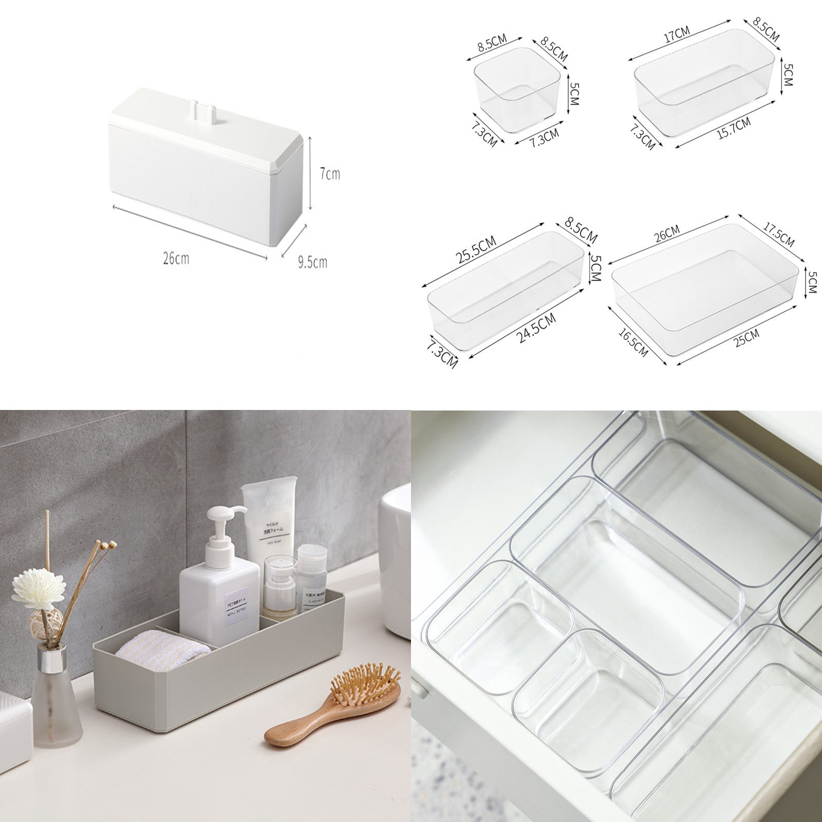 กล่องเก็บเครื่องสำอาง สำอาง3ช่อง/สำลี4ช่อง เก็บไม้ปั่นหู แข็งแรง ทนทาน ดีไซน์สวยงาม