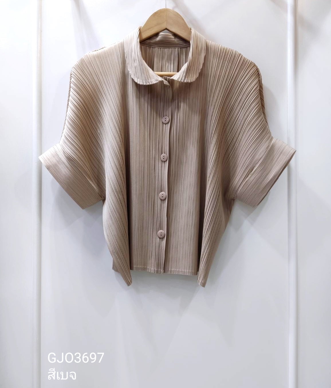 2MUAY รุ่น GJO3697 เสื้อผู้หญิง เสื้อพลีทคุณภาพ 12 สี FREE SIZE EVERYDAY COLLAR BUTTON FRONT PLEATED TOP
