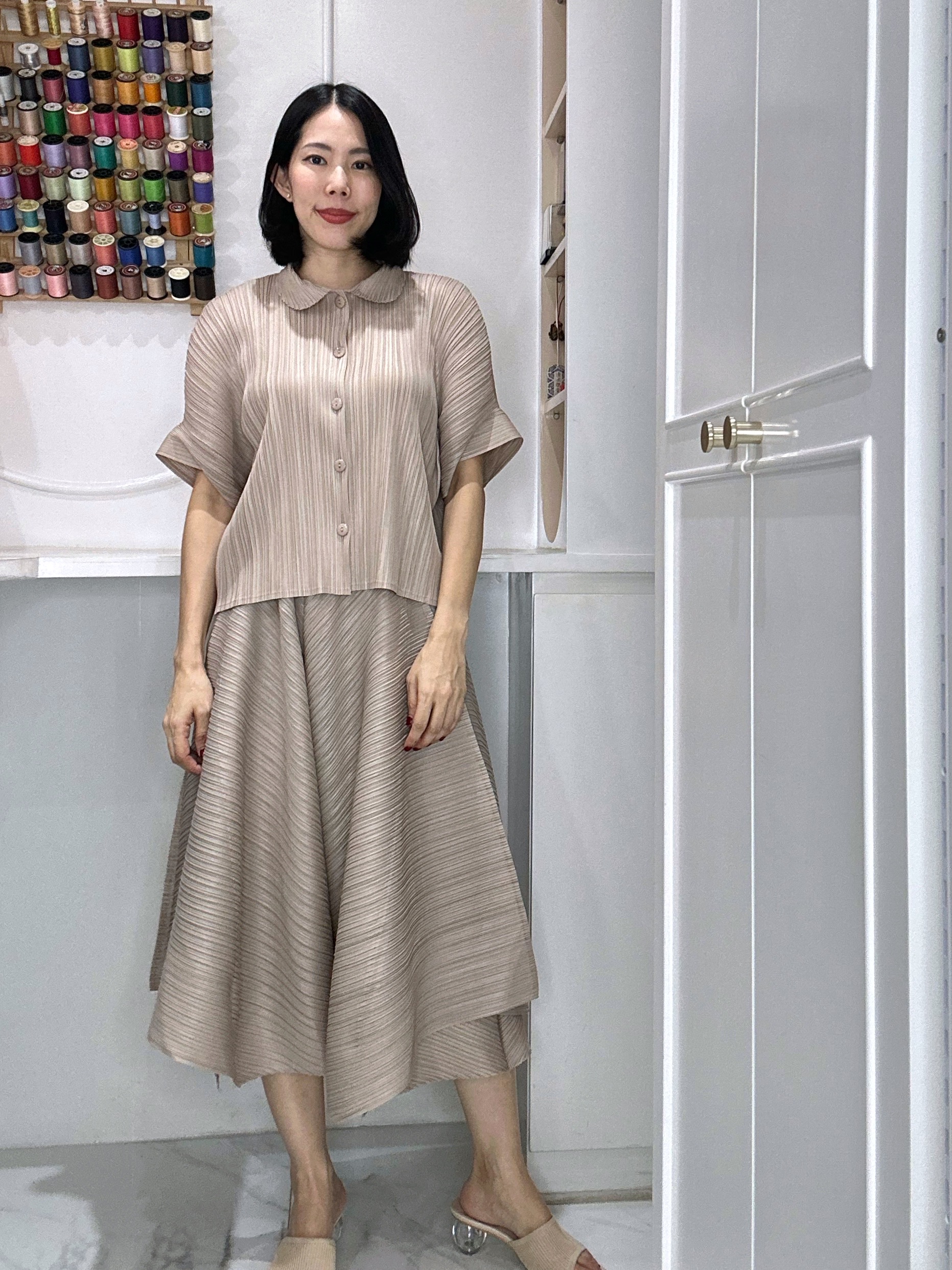 2MUAY รุ่น GJO3697 / GJO2923 เซ็ตพลีทคุณภาพ EVERYDAY COLLAR TOP WITH FLARE LEG PANTS PLEAT SET 5 สี FREE SIZE