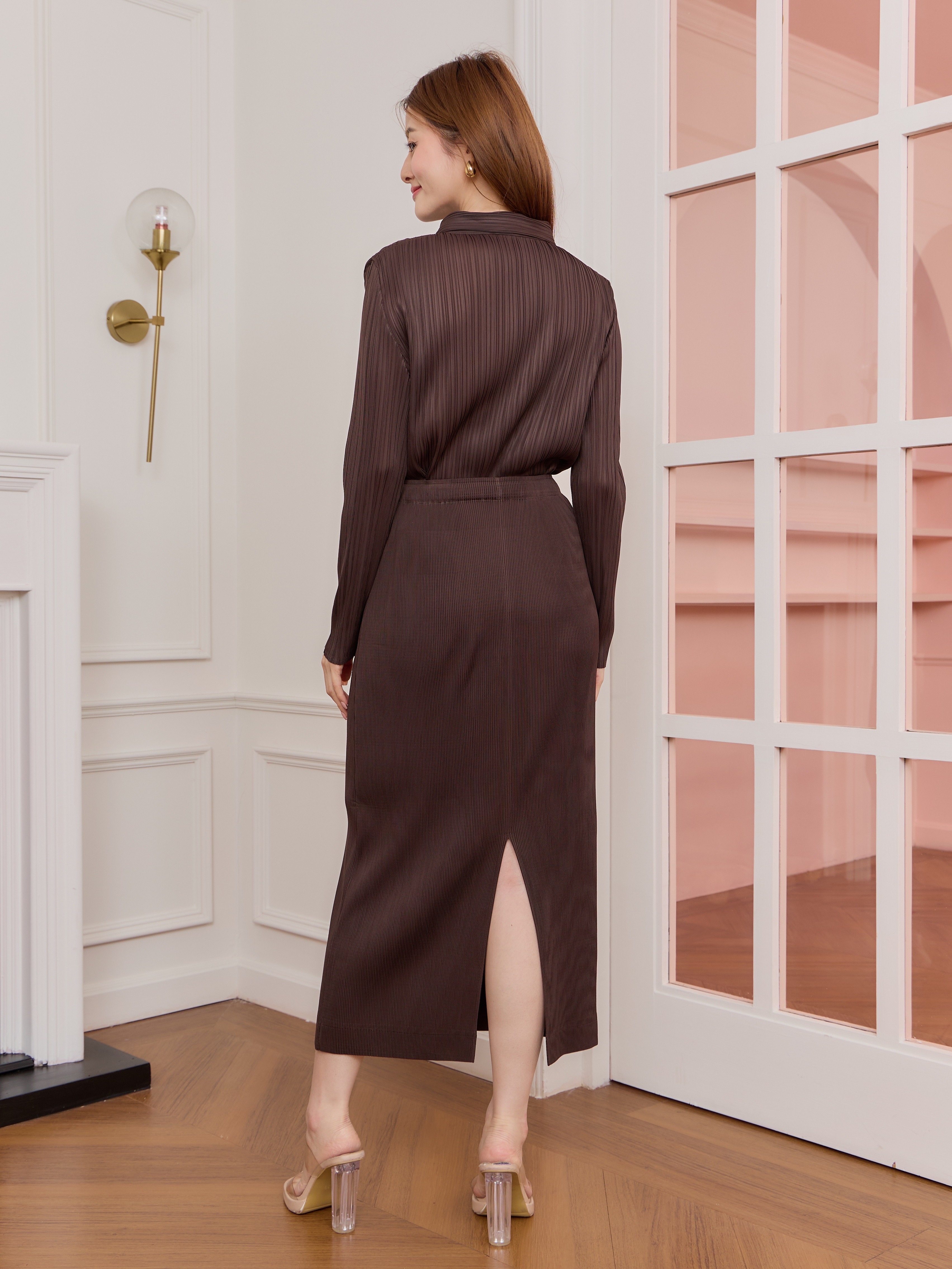 ยาว 34 นิ้ว 2MUAY รุ่น GJO1821-9 กระโปรงพลีทคุณภาพ DOUBLE LAYER PLEATED SKIRT 14 สี FREE SIZE