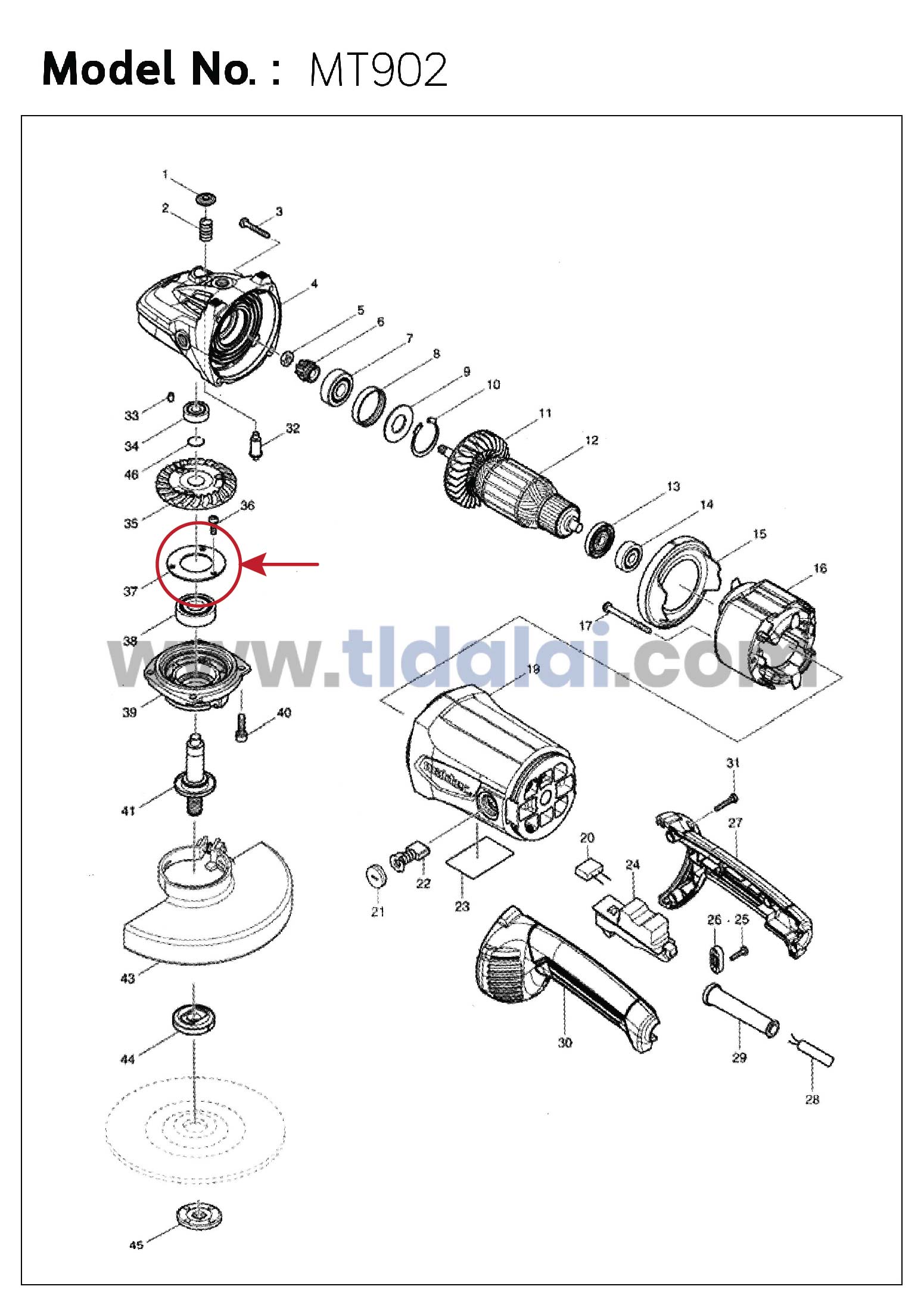 แผ่นรองลูกปืนแกนเฟือง (แท้) (285724-1) หินเจียร Makita มากีต้า รุ่น M9000, B, GA7020, GA7030, GA9030 - Maktec รุ่น MT900, MT901, MT903 (285724-1) (อะไหล่แท้ 100%) BEARING RETAINER 50