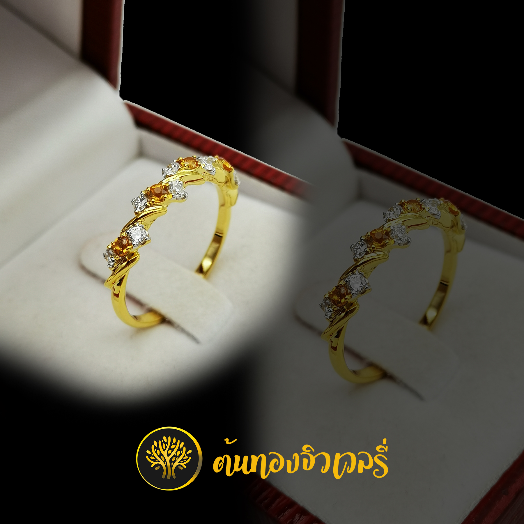 แหวนพลอยบุษราคัม ขั้นเพชร