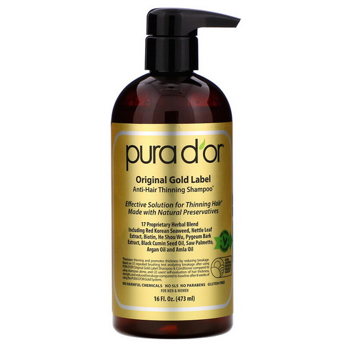 Pura dor Premium Organic Anti-Hair Thinning Shampoo (Gold Label) แชมพูป้องกันผมบาง สุตรเข้มข้น