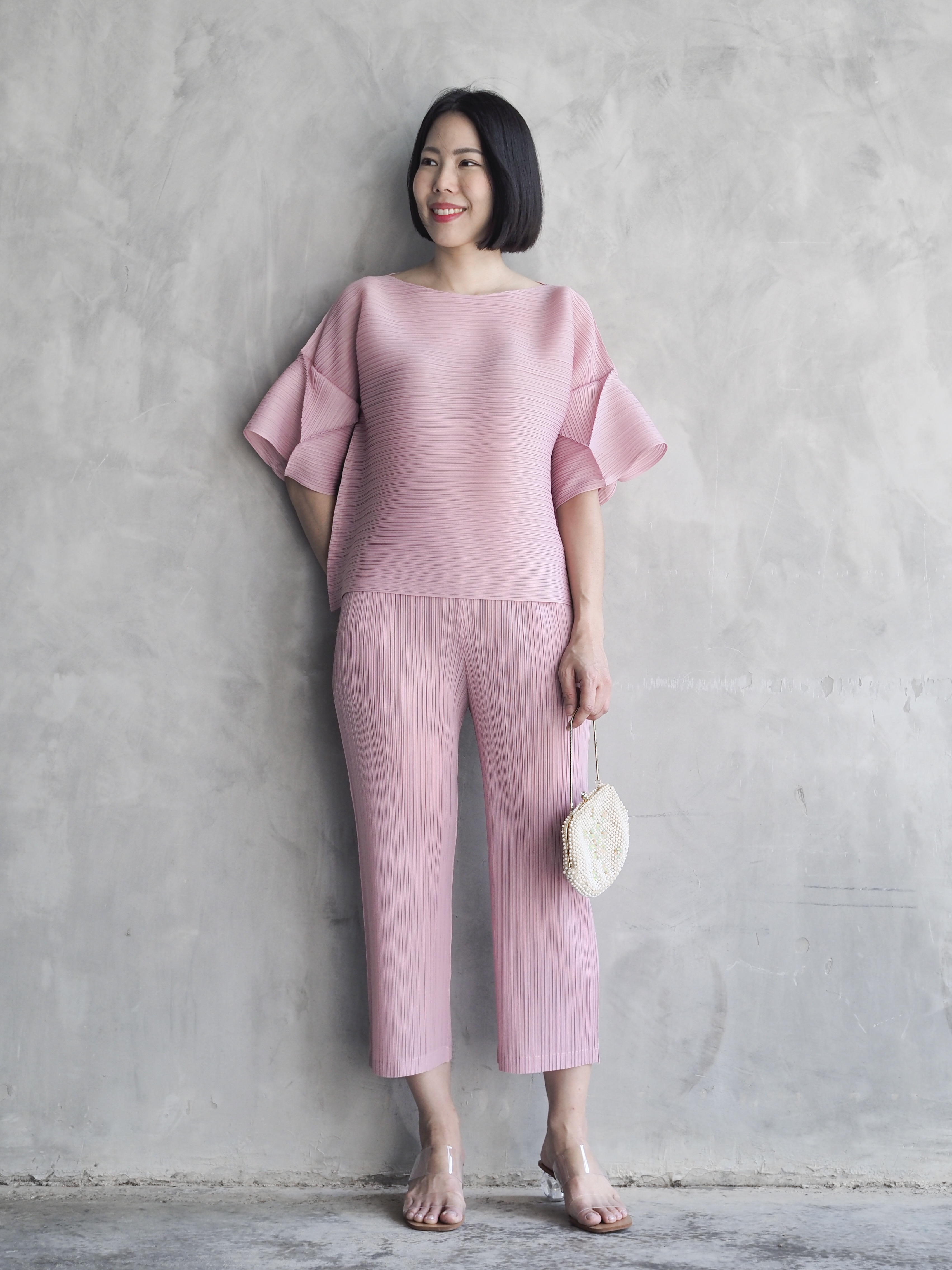 สีใหม่! 2MUAY รุ่น GJO9319-9 / GJO7573-9 เซ็ตพลีทคุณภาพ FLARE SLEEVE TOP WITH PANT PLEATED SET 7 สี FREE SIZE
