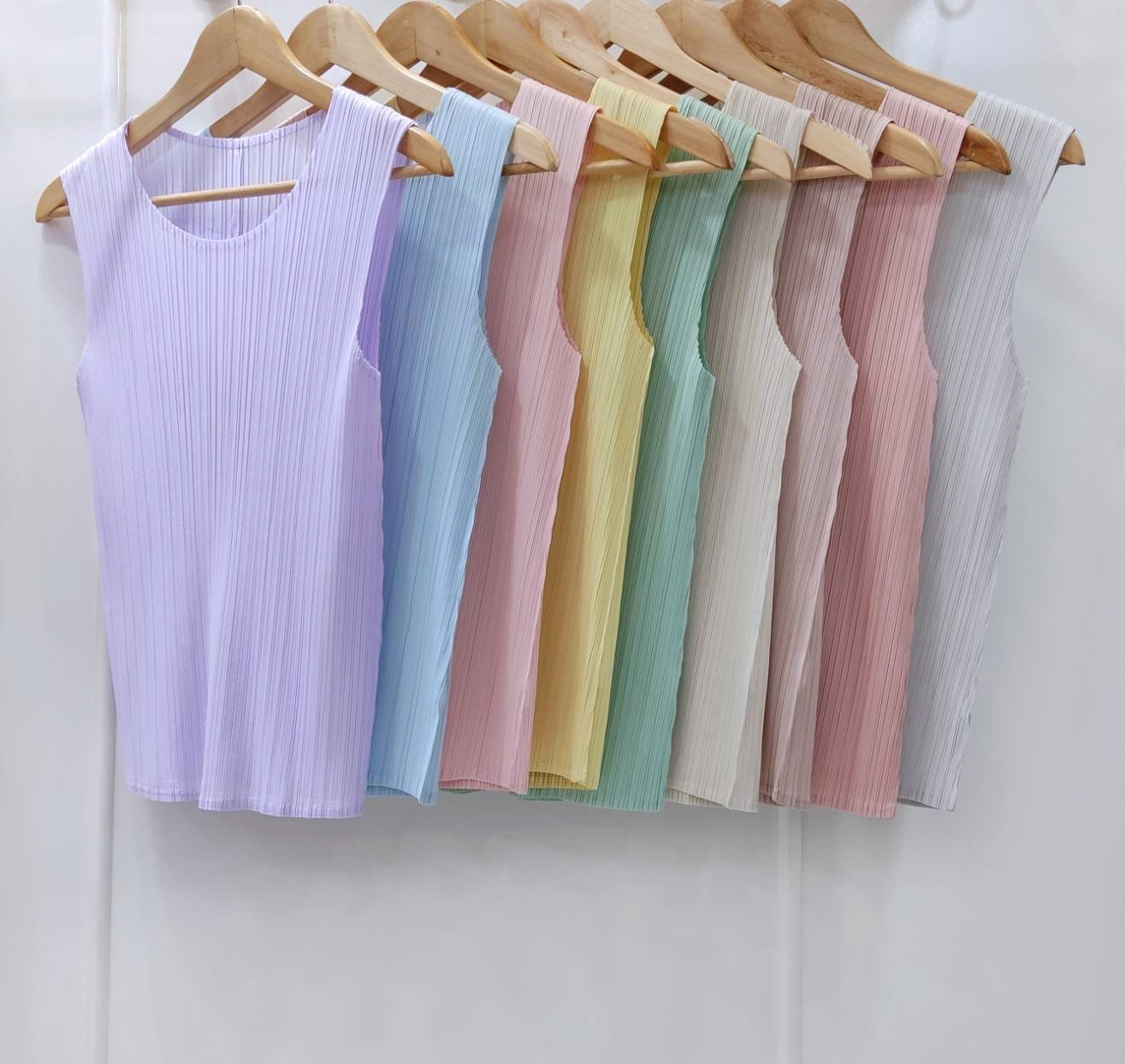 2MUAY BASIC รุ่น GJO7981 เสื้ออัดพลีทงานคุณภาพ BASIC ROUND NECK PLEATED TOP 20สี FREE SIZE