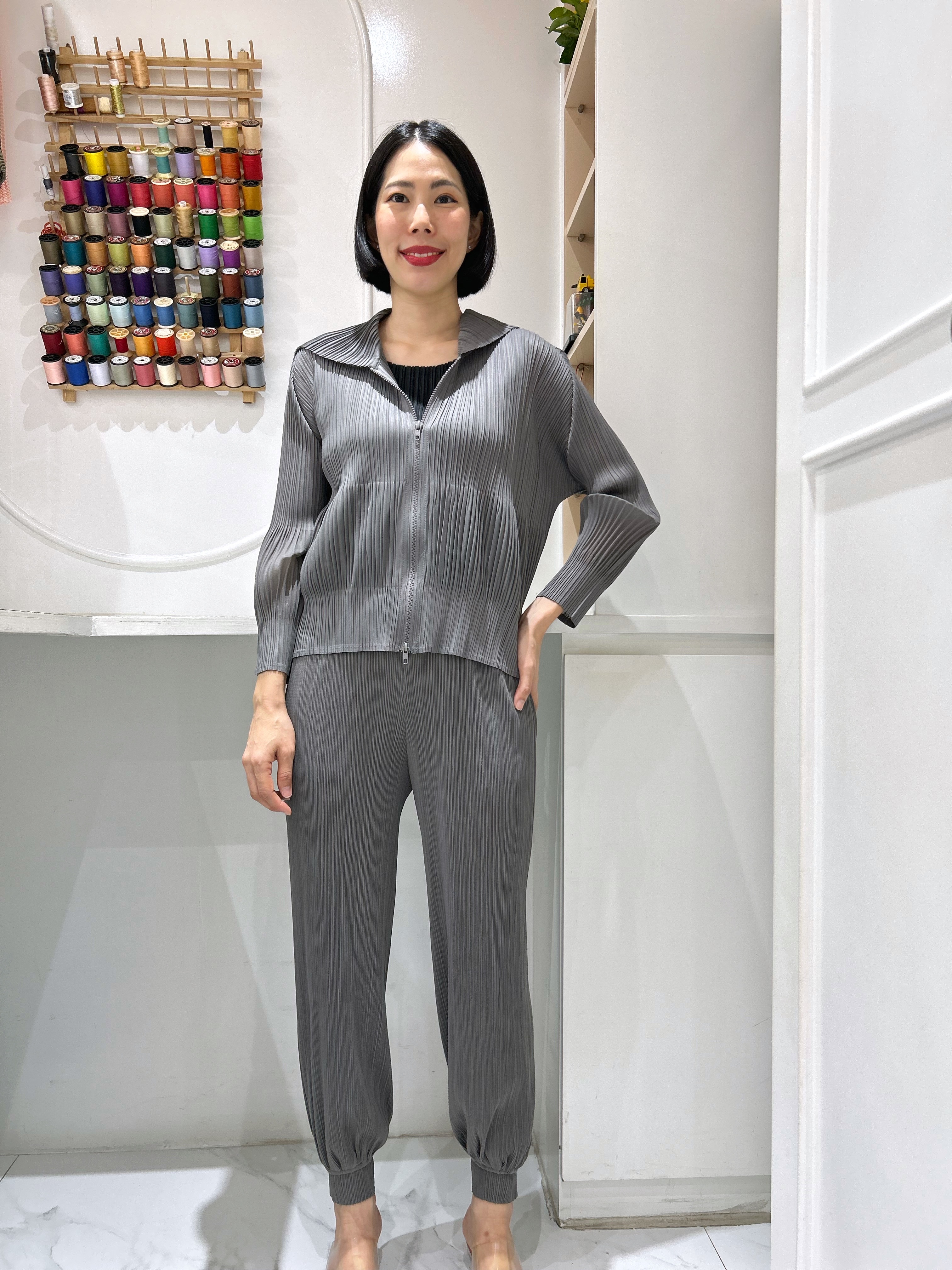 2MUAY รุ่น GJO11481 เสื้อคลุมอัดพลีท HOODED ZIP FRONT PLEATED CARDIGAN 4 สี FREE SIZE