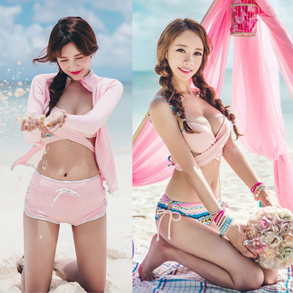 ชุดว่ายน้ำบิกินี่ พร้อมกางเกงขาสั้นและเสื้อคลุม เซ็ท 4 ชิ้น-1041SW