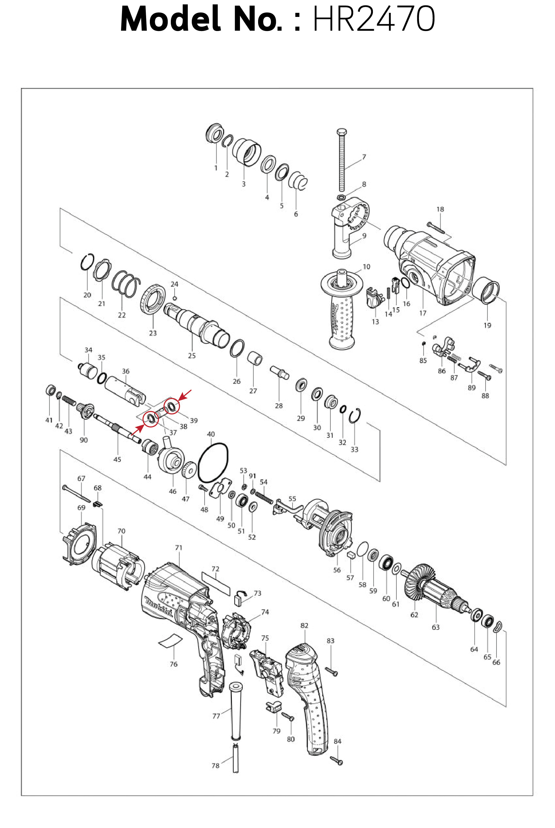 แหวนสลักกระบอกสูบ (แท้) (267104-3) Makita มากีต้า รุ่น HR2470F #37,39, HR2020, HR2230, HR2470, DHR202, DHR241, UT001, JR002G (267104-3) (อะไหล่แท้100%) WASHER 12