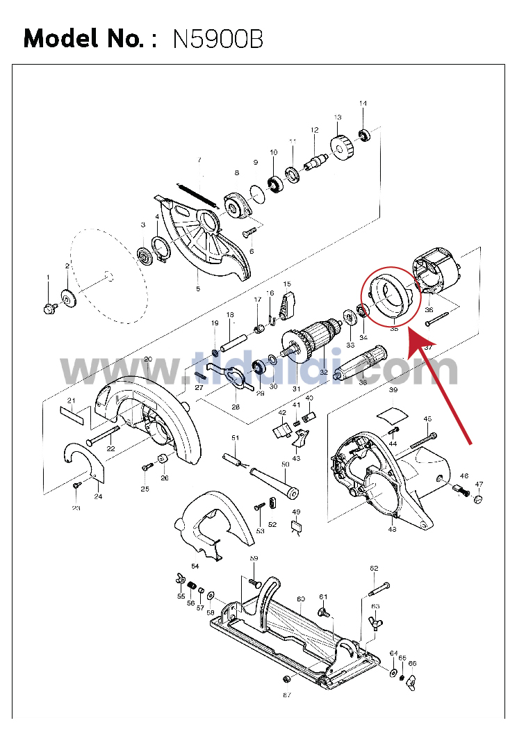 ฝาครอบใบพัด พลาสติก บังลม บังทุ่น บังฝุ่น (แท้) เลื่อยวงเดือน Makita มากีต้า รุ่น N5900B #35, 5901B (417114-2) (อะไหล่แท้100%) BAFFLE PLATE