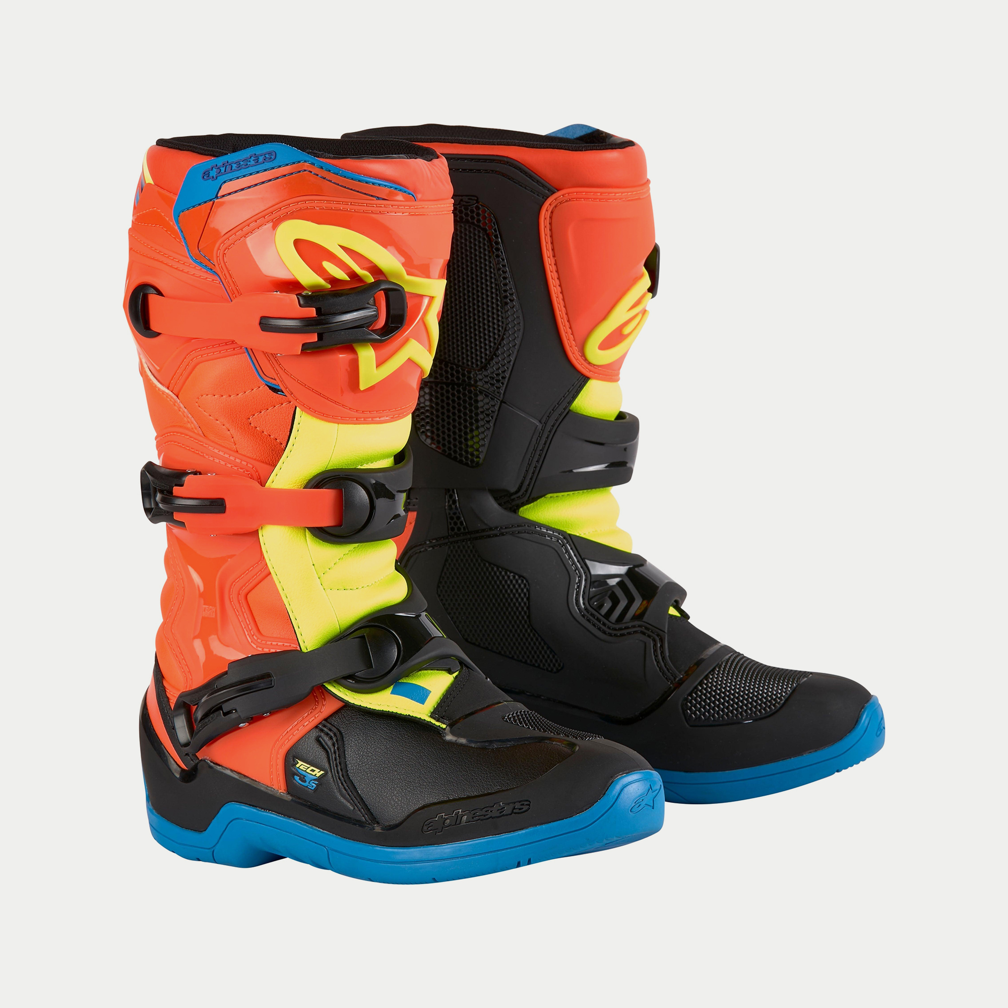 รองเท้าเด็ก Alpinestars Youth Tech 3S Boots - Orange Fluo/Enamel Blue/Yellow Fluo