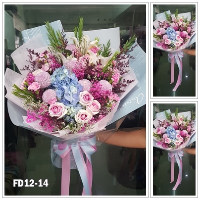 FD12-14 : ช่อไฮเดรนเยีย, กุหลาบชมพู