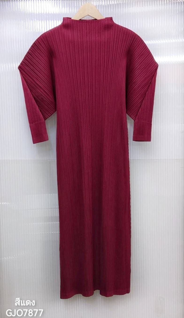 2MUAY รุ่น GJO7877 HIGH NECK ANGLE SLEEVE PLEAT DRESS เดรสผู้หญิง เดรสพลีทคุณภาพ 11สี FREE SIZE