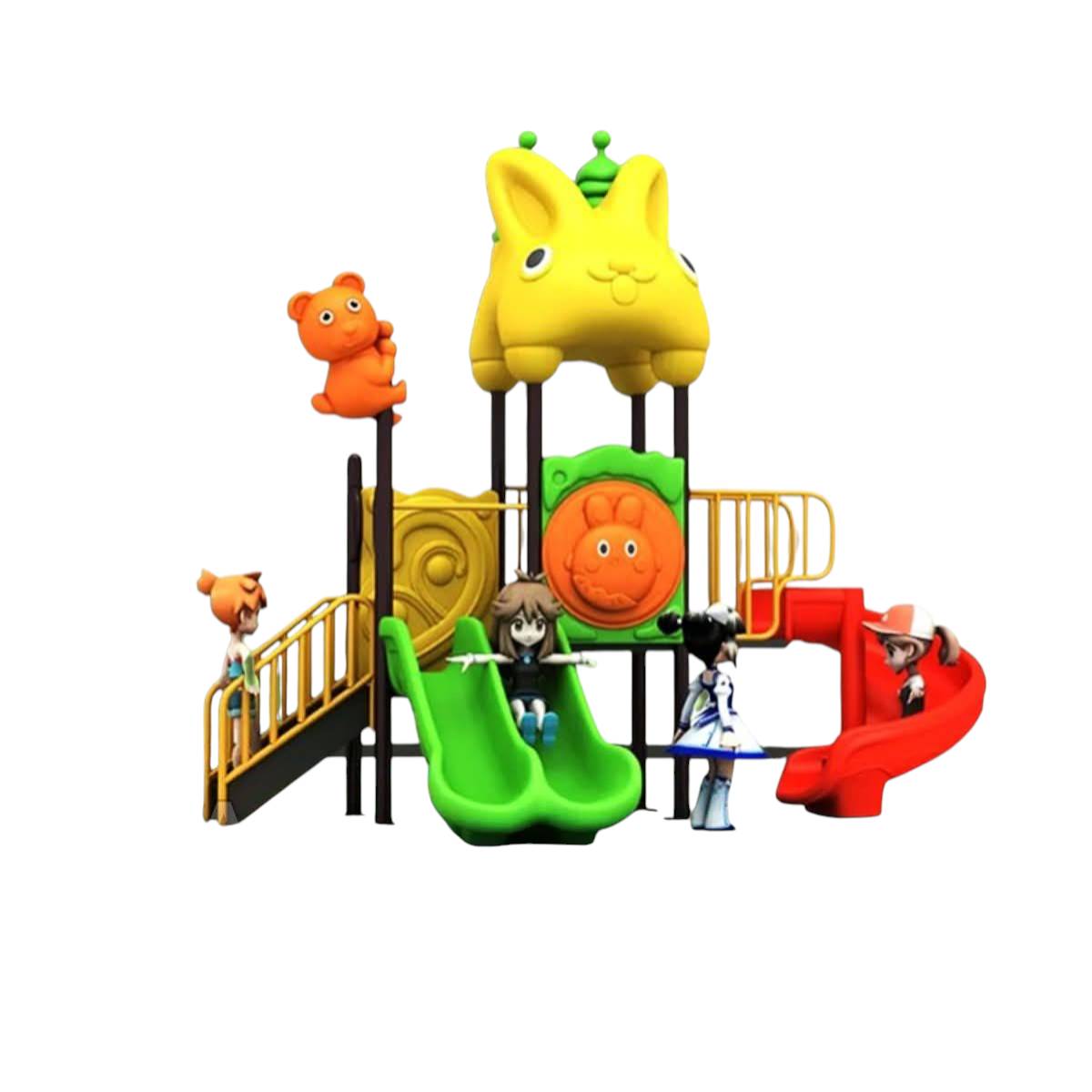 เครื่องเล่นสนามกลางแจ้ง ชุดป้อมปราการน้อยหมีกับกระต่าย,ครุภัณฑ์สนามเด็กเล่น,งบ.สพฐ,โครงการโรงเรียนประชารัฐ, เครื่องเล่นสนามระดับก่อนประถมศึกษา, playground,สไลเดอร์,เครื่องเล่นสนาม, สนามเด็กเล่น