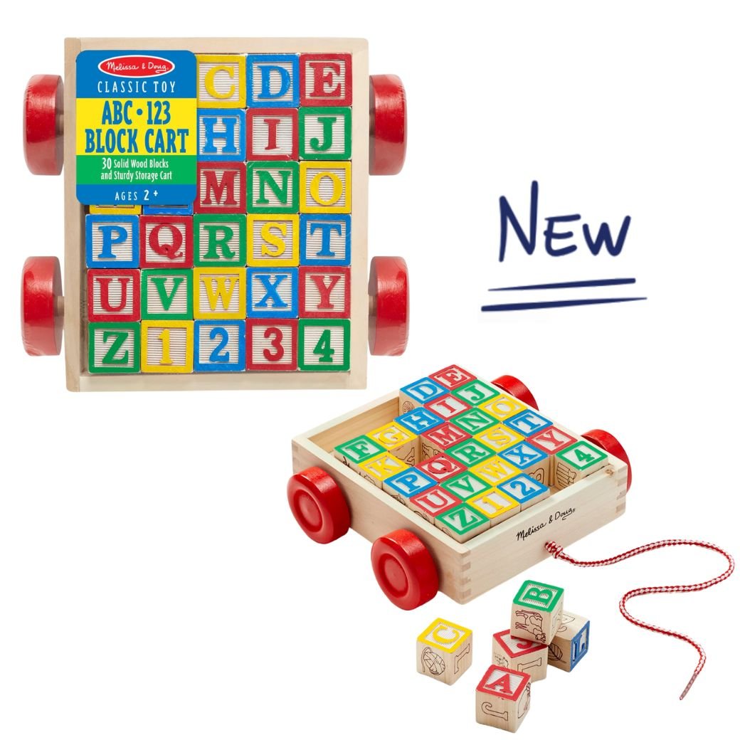 บล๊อกไม้ ABC เรียนรู้ตัวอักษร ตัวเลข รูปภาพ คำศัพท์ Melissa & Doug Classic ABC Block Cart