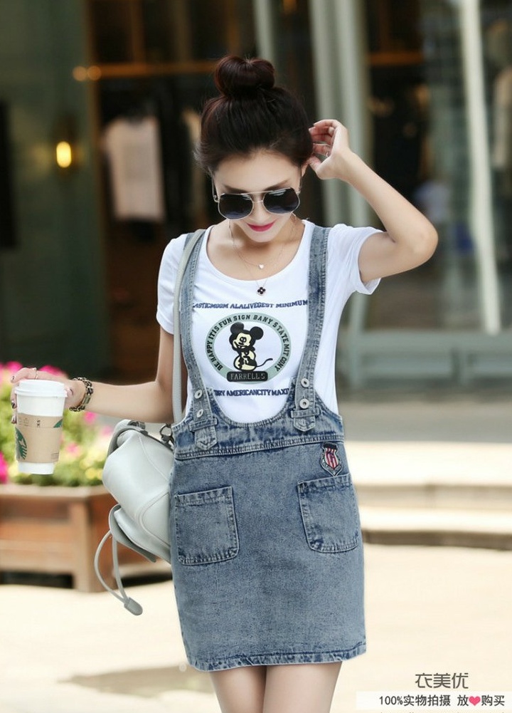 ชุดเดรสยีนส์ กระโปรงสั้นเกาหลี แฟชั่นมาใหม่ สียีนส์ งานตามแบบ