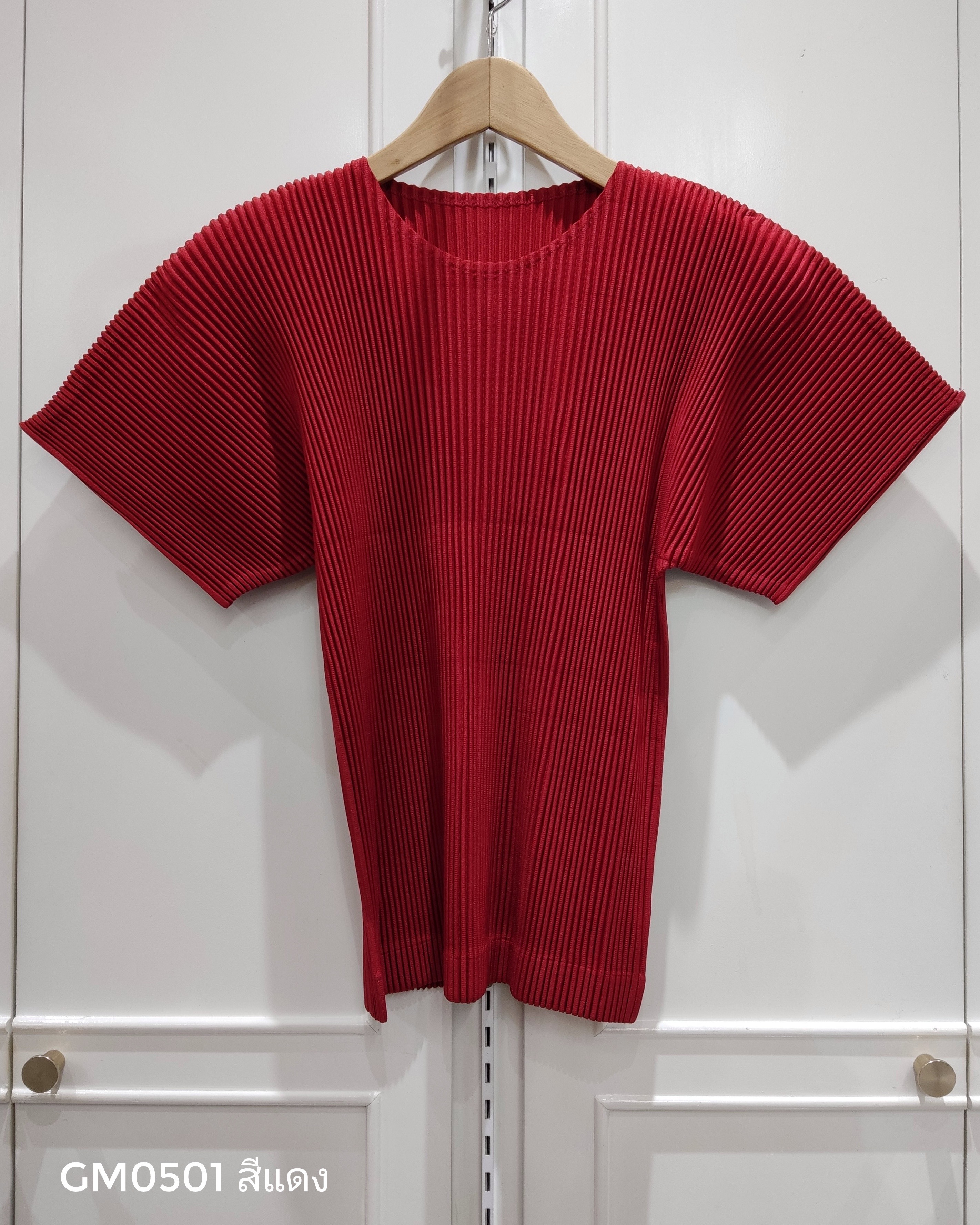 อกถึง42 ยาว22นิ้ว 2MUAY รุ่น GM0501 เสื้ออัดพลีท THICK SHORT SLEEVE PLEATED TOP 24 สี FREE SIZE