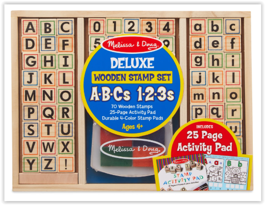สแตมป์ตัวอักษร A-Z และตัวเลข ส่งเสริมการออกแบบ สร้างสรรค์งานศิลปะ Deluxe Wooden Stamp Set - ABCs 123s Melissa&Doug, ของเล่นเสริมพัฒนาการ, ของเล่น