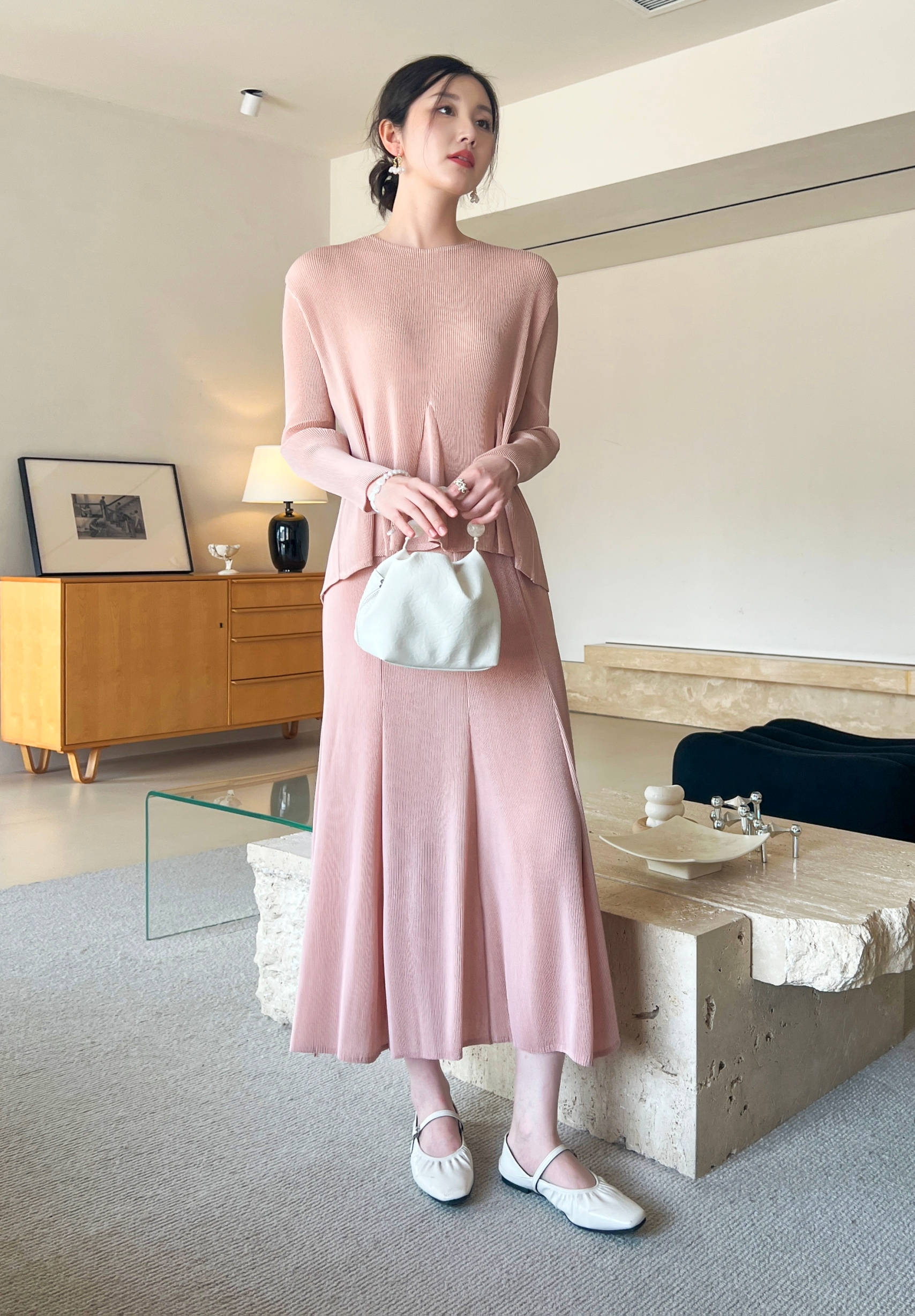 กป ยาว 34 นิ้ว!! 2MUAY รุ่น GJO1793/ GJO1744 เซ็ตพลีท LONGSLEEVE TOP WITH MERMIAD SKIRT PLEATED SET 9 สี FREE SIZE