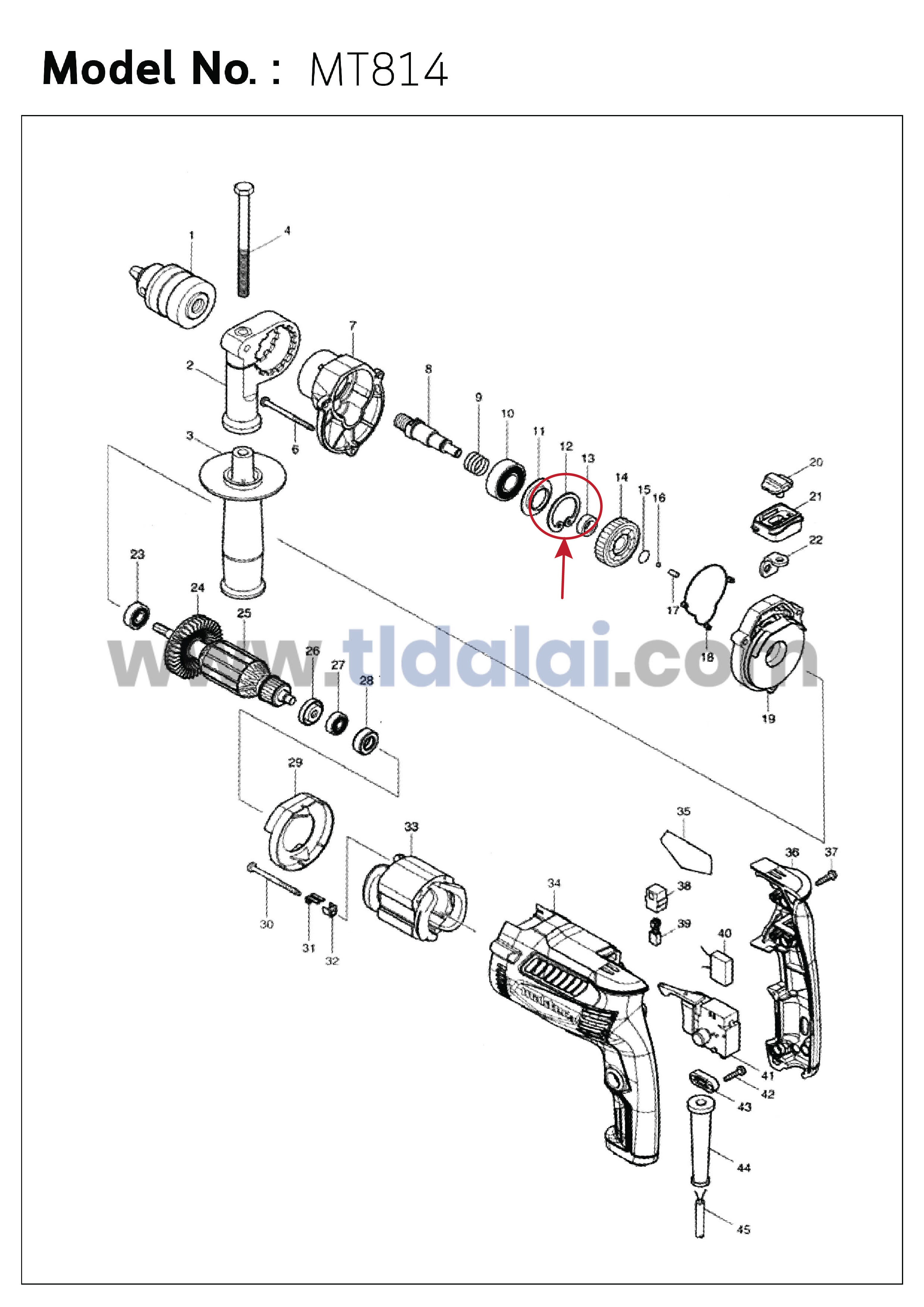 แหวนล็อคบังใบล่าง (แท้) (961202-2) เครื่องเซาะร่อง, เลื่อยวงเดือน Makita มากีต้า รุ่น 3501N #61, N5900B #4, HS0600 #5, 5901B #13, 5902B #13, 3501B #61 (961202-2) (อะไหล่แท้100%) แหวนล๊อค RETAINING RINF S-45