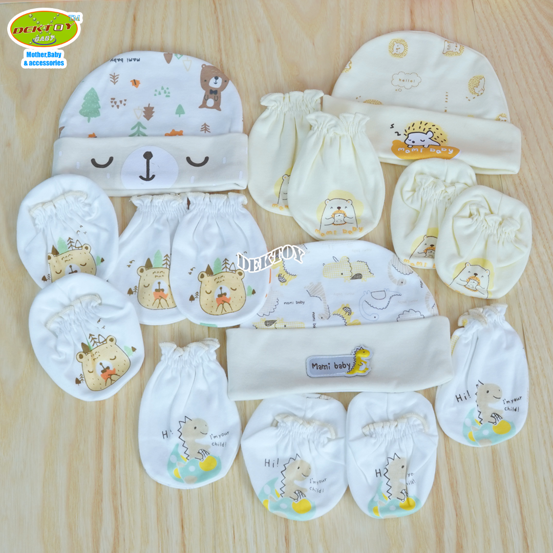 Mami baby ถุงมือ+ถุงเท้า+หมวก เด็กแรกเกิด - 3เดือน