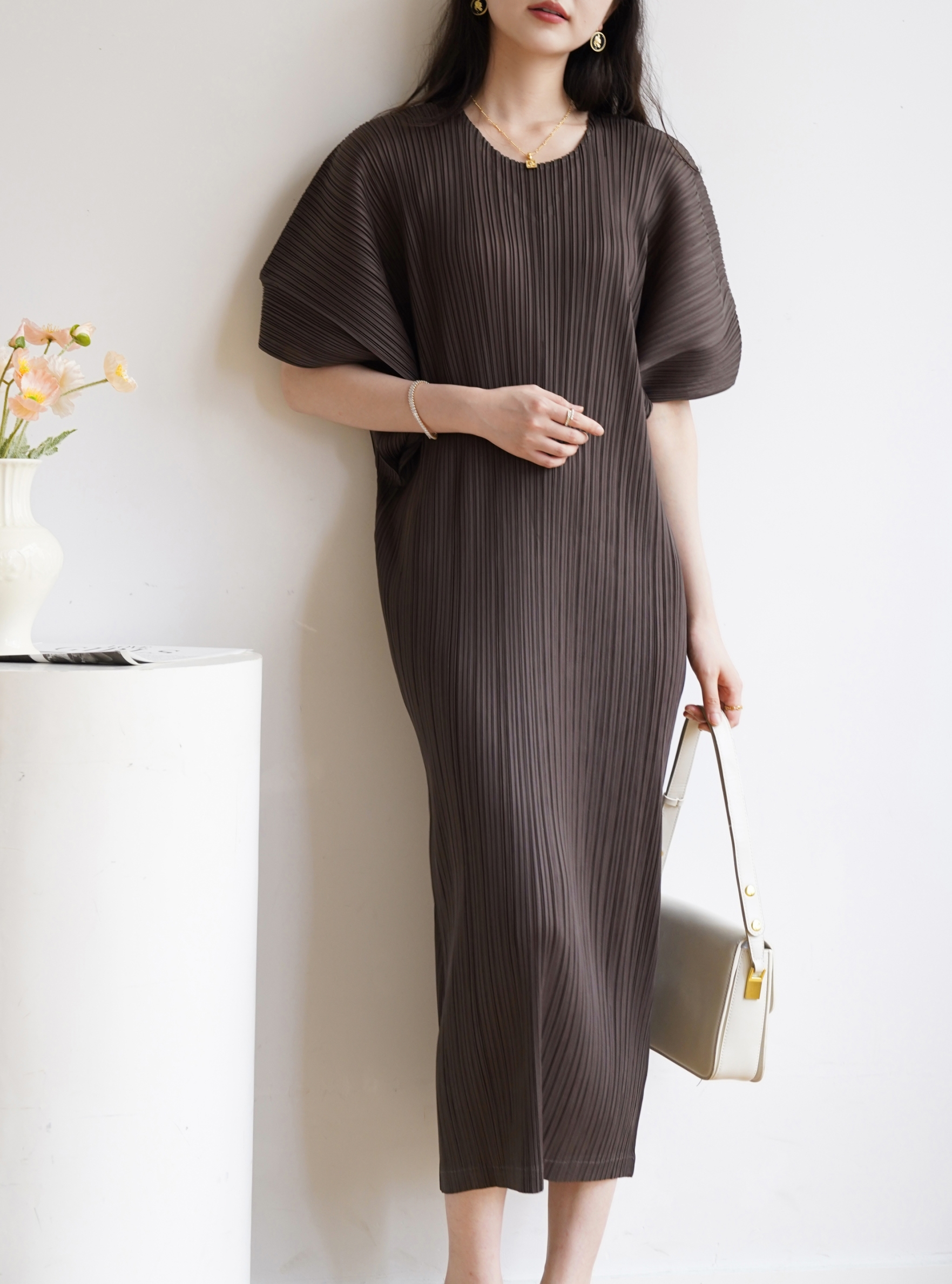 2MUAY รุ่น GJO1408 เดรสพลีทคุณภาพ SHORT SLEEVE V NECK PLEATED DRESS 10 สี FREE SIZE