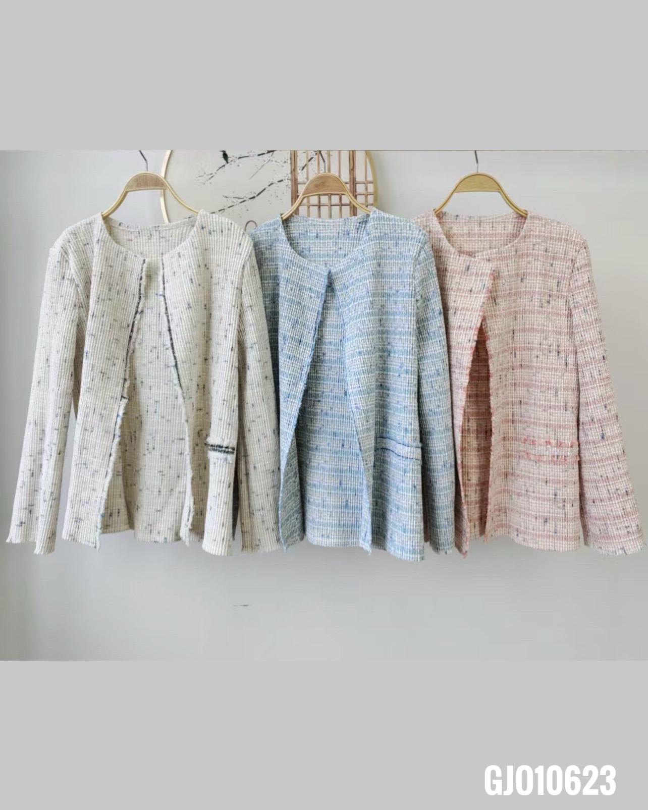 2MUAY รุ่น GJO10623 เสื้อคลุมอัดพลีท OPEN FRONT TWEED PLEATED JACKET/ CARDIGAN 3 สี FREE SIZE