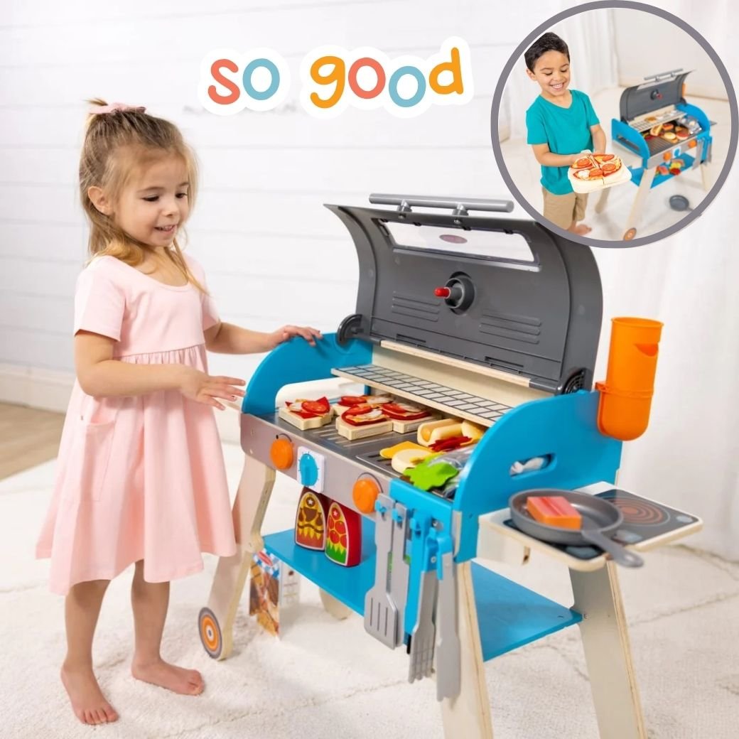 ของเล่นเตาย่างบาร์บีคิวไม้ เตาอบพิซซ่า เครื่องรมควัน เล่นทำสเต็ก BBQ ไก่ เบอร์เกอร์ ฮอทดอก ของเล่นทำอาหาร ของเล่นไม้ Melissa & Doug Deluxe Grill & Pizza Oven Play