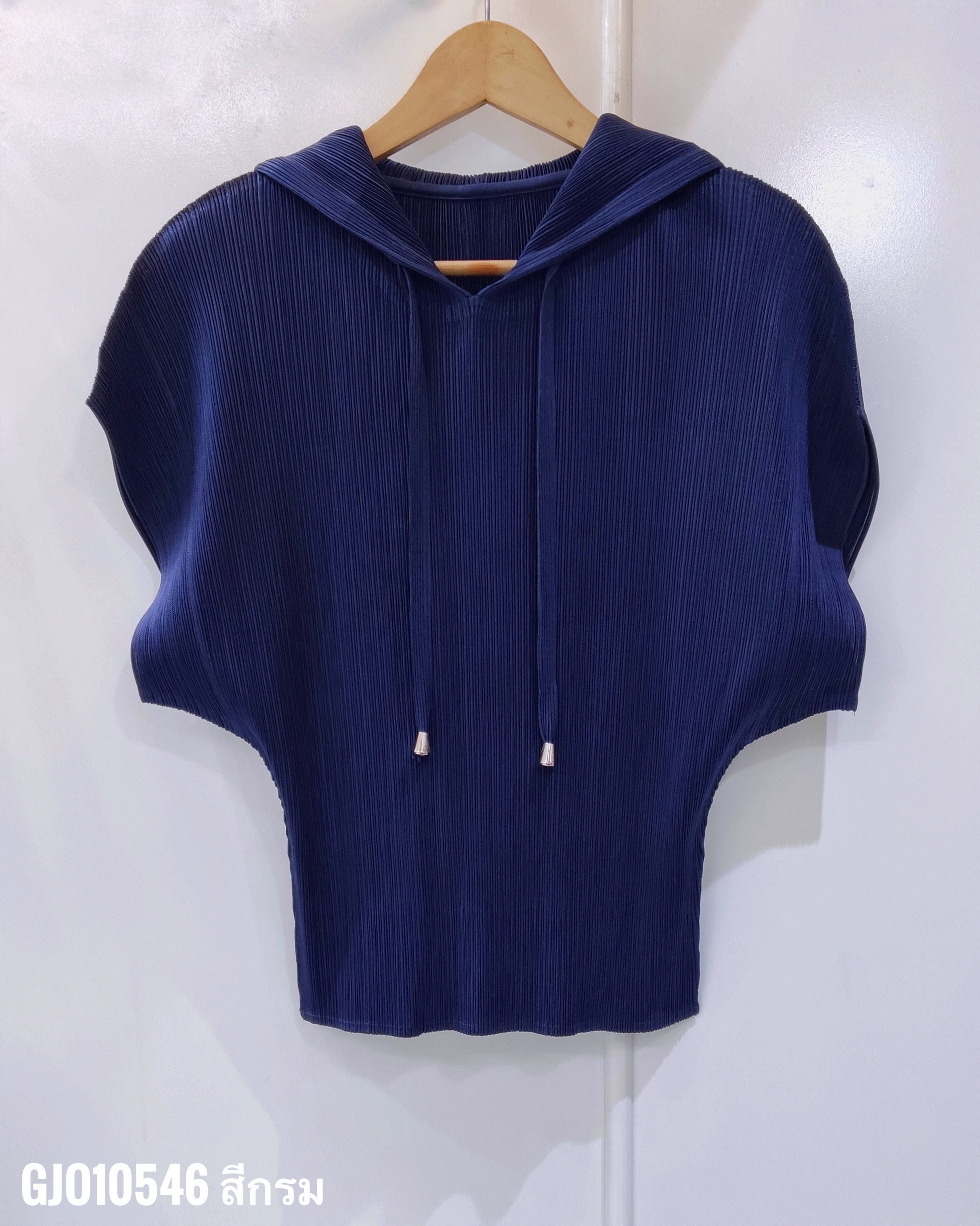 2MUAY รุ่น GJO10546 เสื้ออัดพลีท SHORT SLEEVE PLEATED HOODED PLEATED TOP 10 สี FREE SIZE