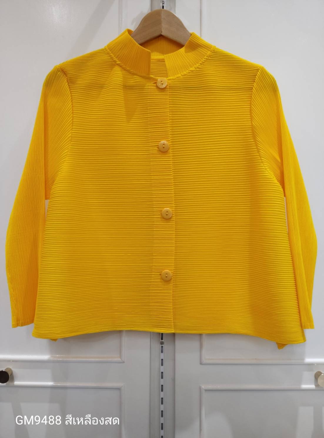 อก42 (ทรงเล็ก) 2MUAY GM9488 เสื้ออัดพลีทคอปกแมนดาริน กระดุมผ่าหน้า แขนยาว LONG SLEEVE PLEATED TOP 7 สี FREE SIZE