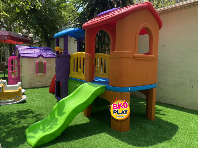 โปรโมชั่นเครื่องเล่นสนามกลางแจ้ง-ในร่มบ้านน้อยสองชั้นราคาโปรโมชั่น 16,000 บาท ,สนามเด็กเล่นราคาถูก,บ้านสไลเดอร์, สไลเดอร์พร้อมปีนป่าย, บ้านน้อยสองชั้น ,กระดานลื่นบ้านมีสไลเดอร์ ,บ้านกระดานลื่นพลาสติก