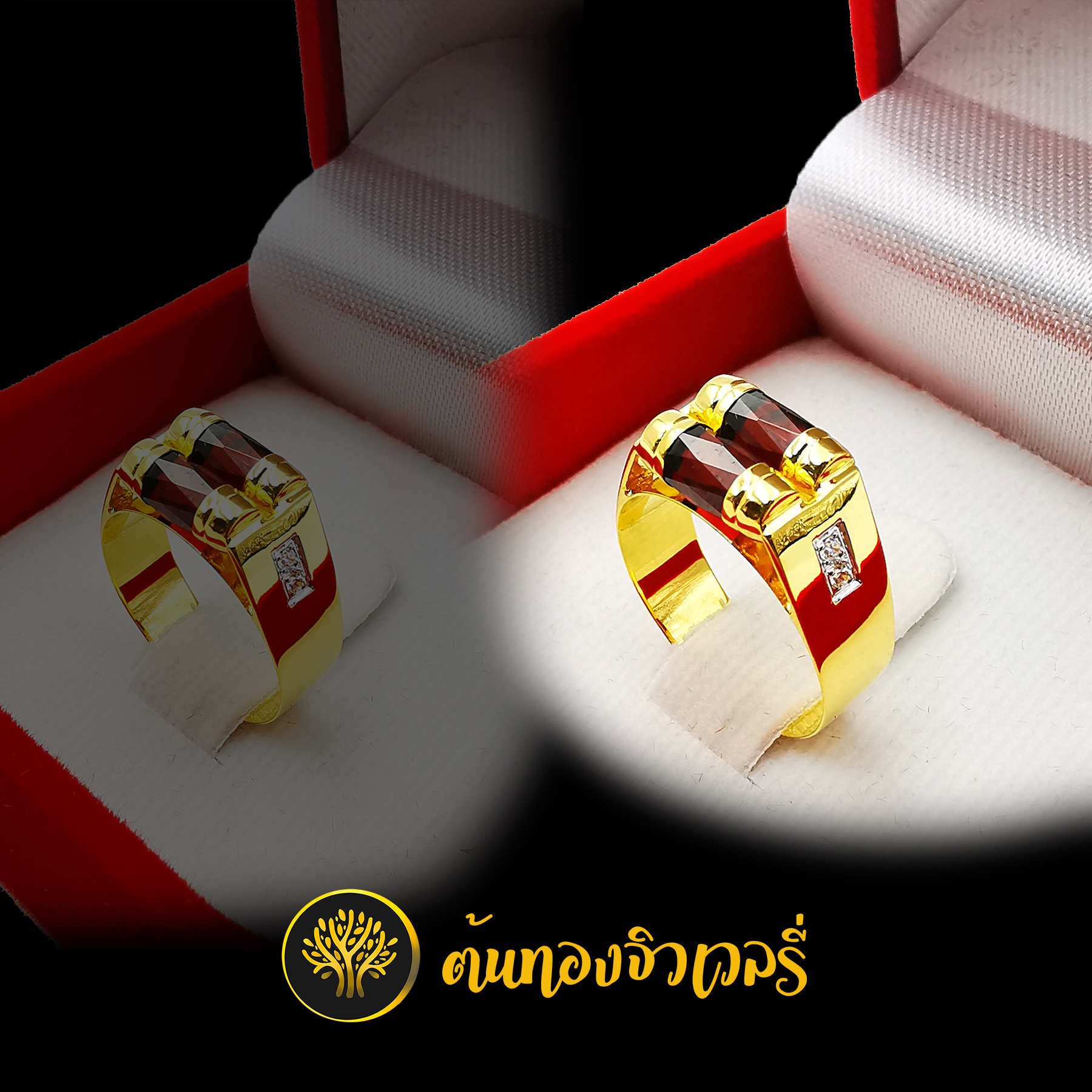 แหวนโกเมน2เม็ด ข้างฝังเพชร สวยเนี๊ยบ แบบนี้ไว้ใจเราได้เลยครับ