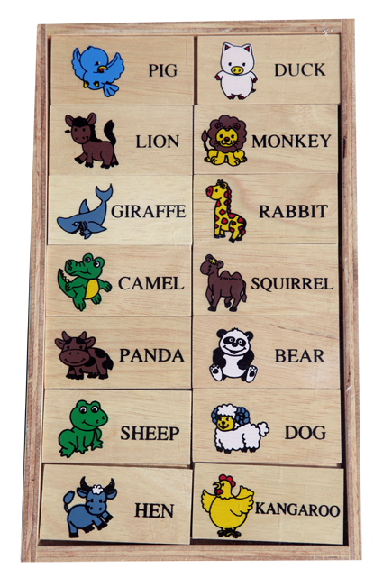 โดมิโนภาพกับคำอ่านภาษาอังกฤษ ชุดสัตว์ , ของเล่นไม้, ของเล่นเสริมพัฒนาการ, ของเล่นเด็กอนุบาล, สื่อการสอนเด็กอนุบาล